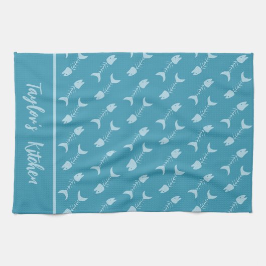 Fish Bone Pattern Blauwgroen keukenhanddoeken (Horizontaal)