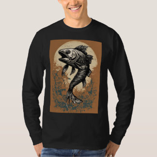Fish bone tattoo beide zijden mannen vrouwen lange t-shirt