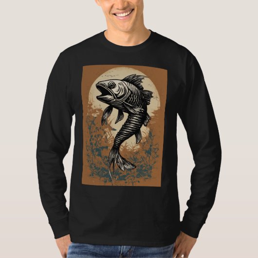 Fish bone tattoo beide zijden mannen vrouwen lange t-shirt (Voorkant)