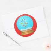 Fish bowl sneeuw wereldbol schattig rood blauw ronde sticker (Envelop)