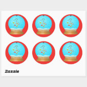 Fish bowl sneeuw wereldbol schattig rood blauw ronde sticker (Vel)