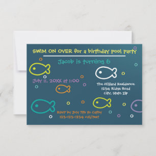 Fish & Bubbles - 3x5 B-day Pool Party uitnodiging