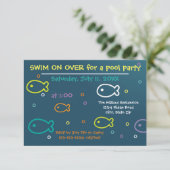 Fish & Bubbles - 3x5 uitnodiging voor zwembadfeest (Staand voorkant)
