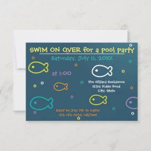 Fish & Bubbles - 3x5 zwembadfeest uitnodiging