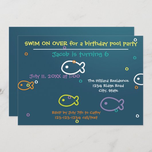 Fish & Bubbles - Uitnodiging voor verjaardagspool (Voorkant / Achterkant)
