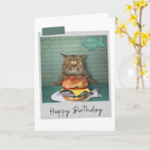 Fish Burger Cat Funny Birthday Card Kaart (Gele Bloem)