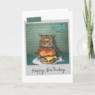 Fish Burger Cat Funny Birthday Card Kaart