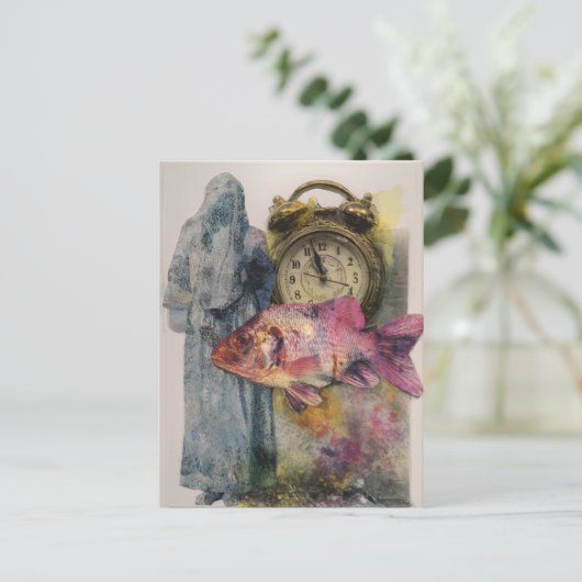 Fish Clock Person Collage Briefkaart (Staand voorkant)