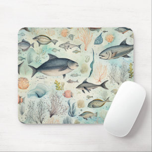 Fish Coral Ocean Onderwater Nautische Waterverf Muismat