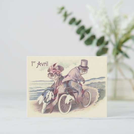 Fish Couple Bicycle Zee Ocean Lily Briefkaart (Staand voorkant)