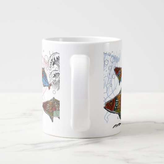 fish design mug/needle punch design/elements grote koffiekop (Achterkant)