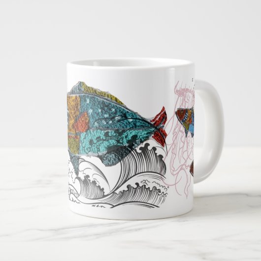 fish design mug/needle punch design/elements grote koffiekop (Voorkant rechts)