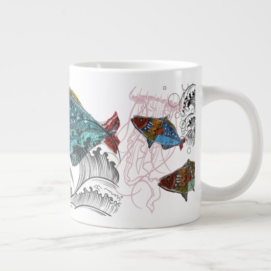 fish design mug/needle punch design/elements grote koffiekop (Rechts)