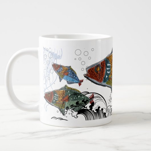 fish design mug/needle punch design/elements grote koffiekop (Links)