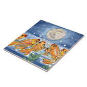 Fish Family & Moon Blue 6" Tegel Trivet Tegeltje (Zijkant)