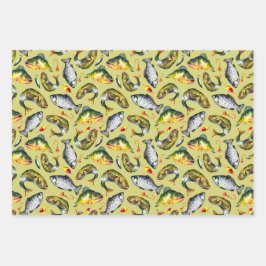 Fish Floats Haken Angler Waterverf Vist thema Inpakpapier Vel