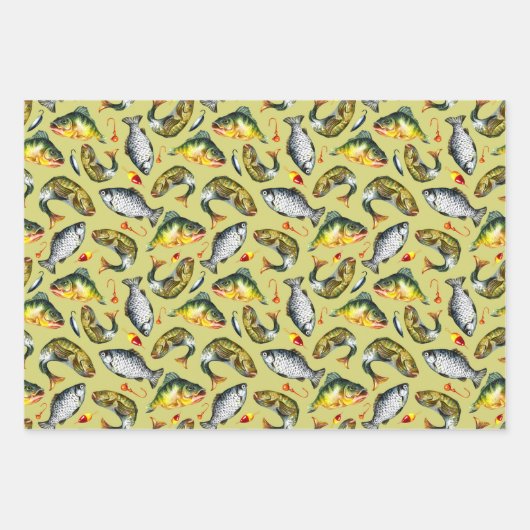 Fish Floats Haken Angler Waterverf Vist thema Inpakpapier Vel (Voorkant)
