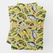 Fish Floats Haken Angler Waterverf Vist thema Inpakpapier Vel (In situ)