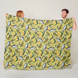 Fish Floats Hooks Angler Watercolor Sports Fishing Fleece Deken