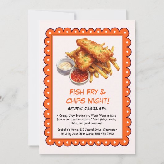 Fish Fry & Chips – Casual Seafood Party Invitation Kaart (Voorkant)