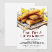 Fish Fry & Chips – Casual Seafood Party Invitation Kaart (Voorkant / Achterkant)