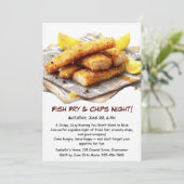 Fish Fry & Chips - Casual Seafood Party Uitnodigin Kaart (Staand voorkant)
