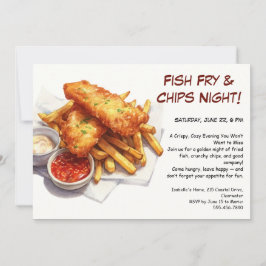 Fish Fry & Chips - Casual Seafood Party Uitnodigin Kaart