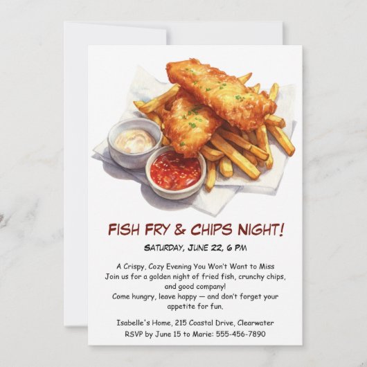 Fish Fry & Chips - Casual Seafood Party Uitnodigin Kaart (Voorkant)
