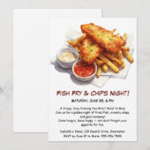Fish Fry & Chips - Casual Seafood Party Uitnodigin Kaart (Voorkant / Achterkant)