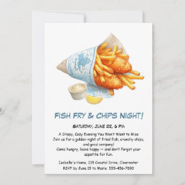 Fish Fry & Chips - Casual Seafood Party Uitnodigin Kaart