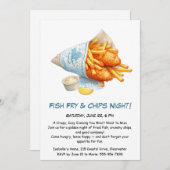Fish Fry & Chips - Casual Seafood Party Uitnodigin Kaart (Voorkant / Achterkant)