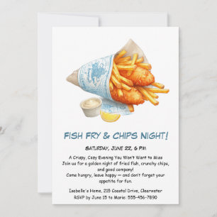 Fish Fry & Chips - Casual Seafood Party Uitnodigin Kaart