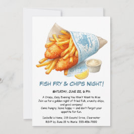 Fish Fry & Chips - Casual Seafood Party Uitnodigin Kaart