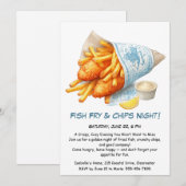 Fish Fry & Chips - Casual Seafood Party Uitnodigin Kaart (Voorkant / Achterkant)