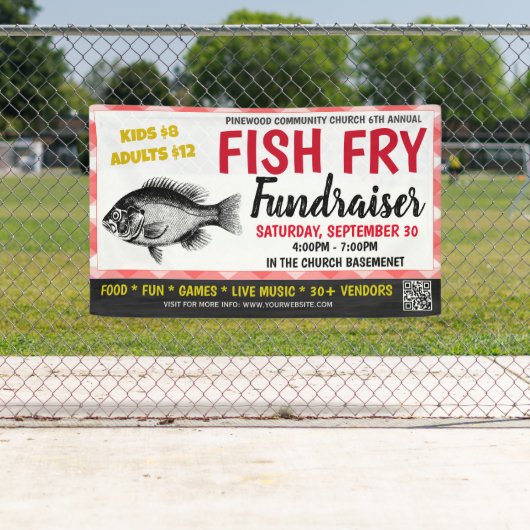 Fish Fry Fundraiser Banner met qr-code (Insitu)