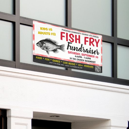 Fish Fry Fundraiser Banner met qr-code (Buitenkant Gebouw)
