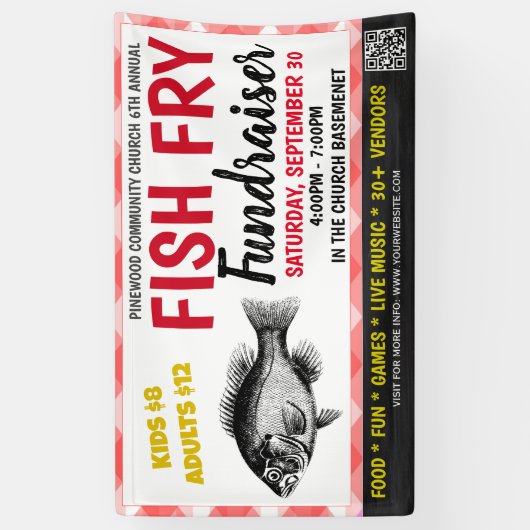 Fish Fry Fundraiser Banner met qr-code (Verticaal)