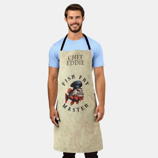 Fish Fry Master met NAAM Schort (Gedragen)