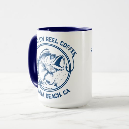 Fish-Funny-Hooked op Reel Koffie Mok (Voorkant links)