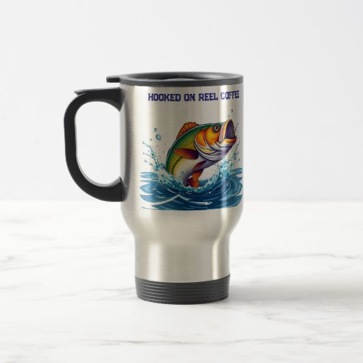 Fish-Funny-Hooked op Reel Koffie Reisbeker (Links)