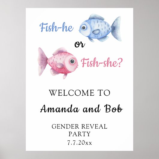 Fish-he or Fish-she Gender reveal Welcome Poster (Voorkant)
