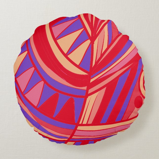 Fish Head Leaves Jazz V Sinaasappel Paarse Rood Rond Kussen (Achterkant)