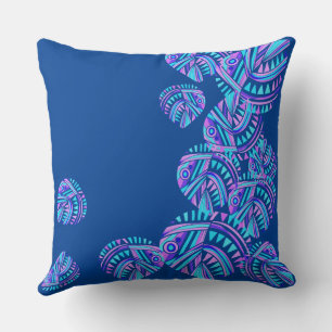 Fish Head Leaves Jazz V Turquoise Blauw Lila 4 Kussen