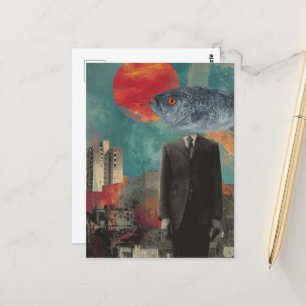 Fish Head Persoon surrealistisch Briefkaart