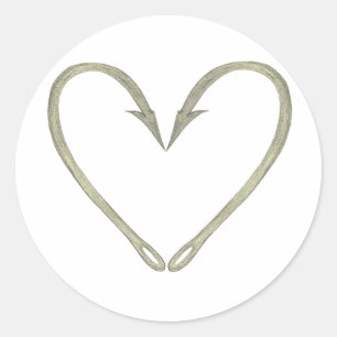 Fish Hook Heart Ronde Sticker