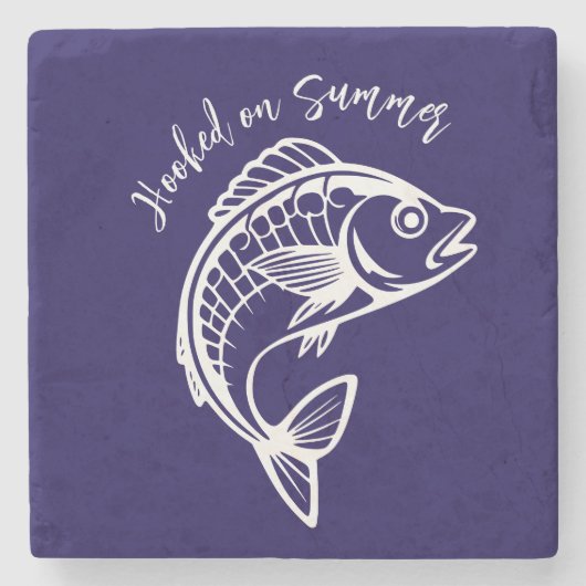 Fish-Hooked op Summer-Blue Stenen Onderzetter (Voorkant)