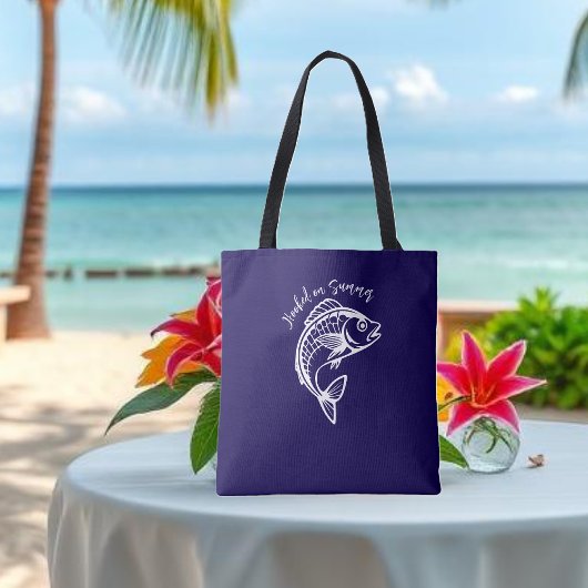 Fish-Hooked op Summer-Blue Tote Bag