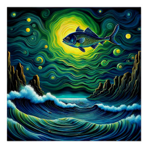 Fish in Moonlight Perfect Poster