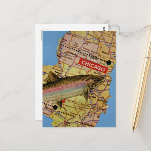 Fish Map Collage Briefkaart (Voorkant / Achterkant in situ)