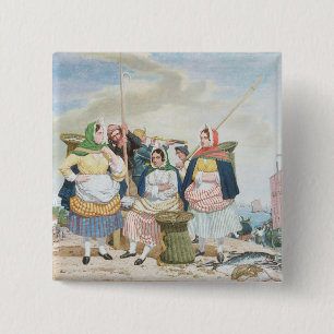 Fish Market by the Zee, c.1860 (olie op canvas) Vierkante Button 5,1 Cm